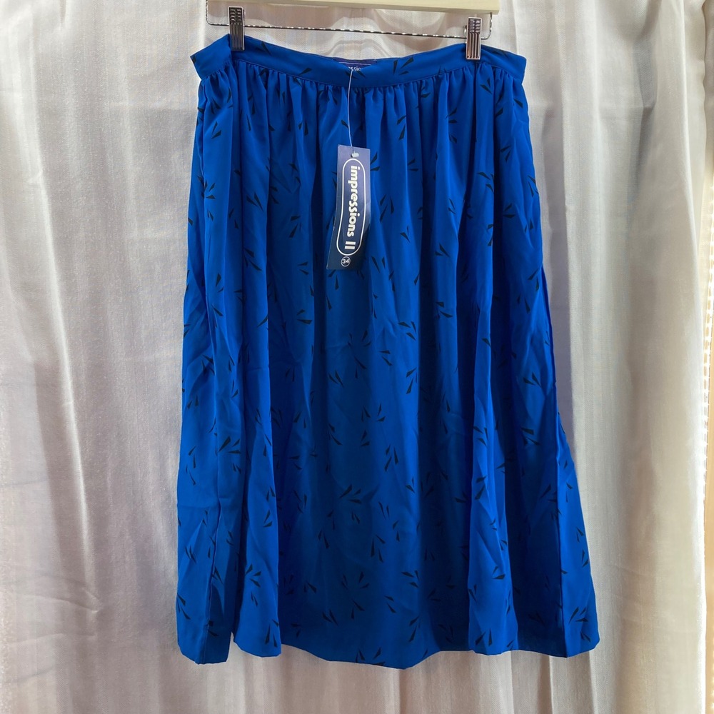Impressions II Skirt Womens 14 Blue Black Midi Pleated NWT Vintage‎ 80s Sheet